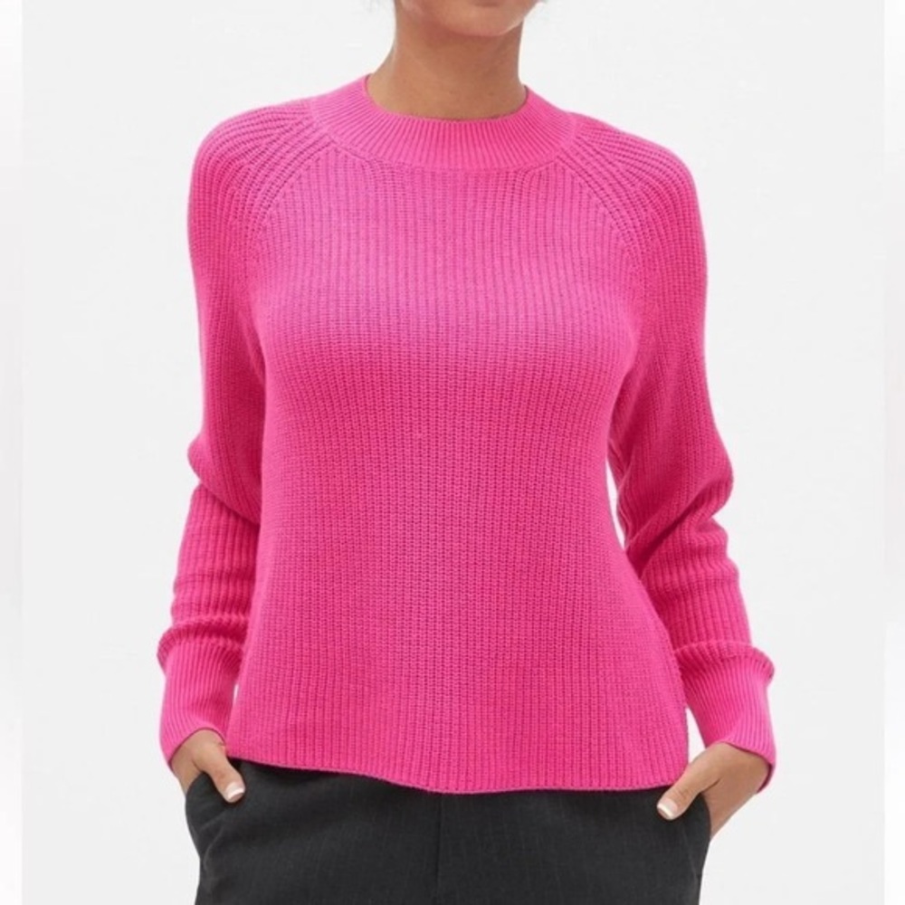 Banana Republic Size L Cotton Knit Crewneck Sweater - Pink
